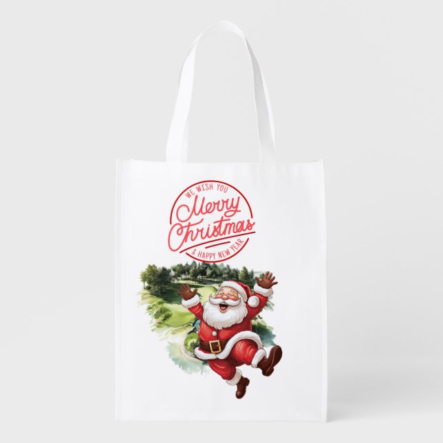 Golf Merry Christmas with Santa  Claus    Grocery Bag (Front)