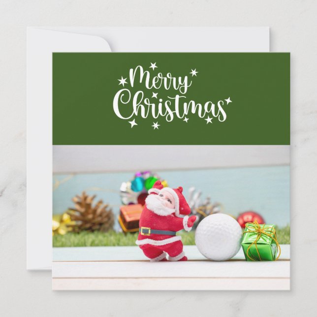 Golf Merry Christmas with Santa Claus  Holiday Card (Front)