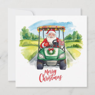 Golf Merry Christmas with Santa Claus Holiday Card