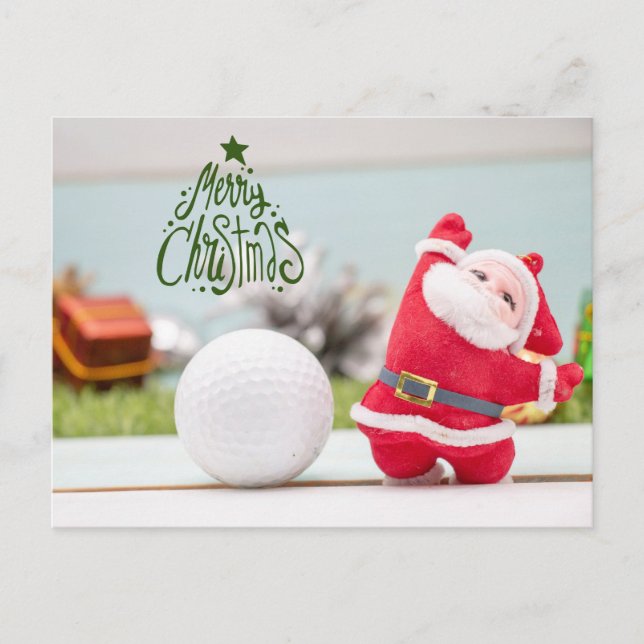 Golf Merry Christmas with Santa Claus  Holiday Postcard (Front)