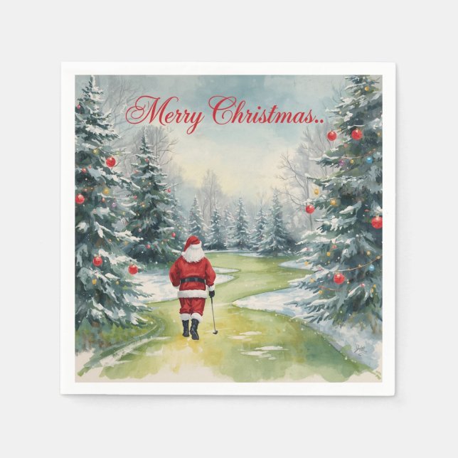 Golf Merry Christmas with Santa Claus  Napkins (Front)