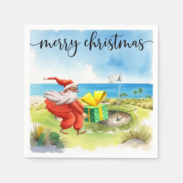 Golf Merry Christmas with Santa Claus Napkins (Front)