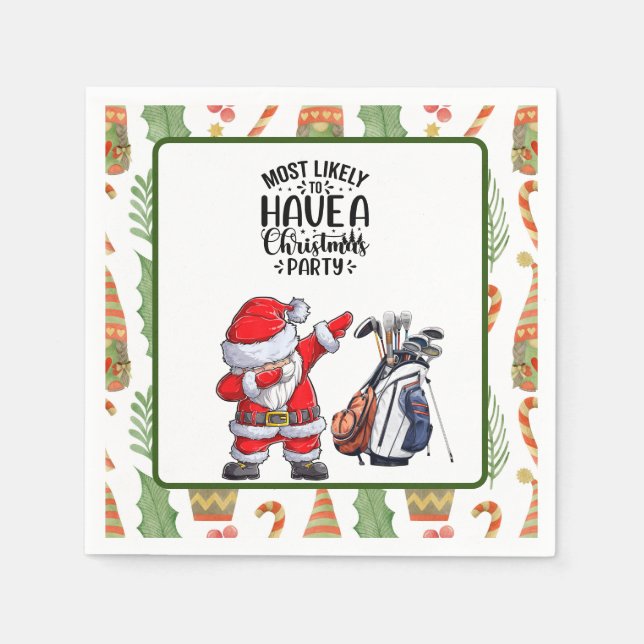 Golf Merry Christmas with Santa Claus  Napkins (Front)