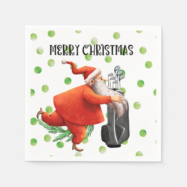 Golf Merry Christmas with Santa  Claus   Napkins (Front)