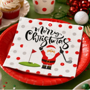 Golf Merry Christmas with Santa Claus Napkins