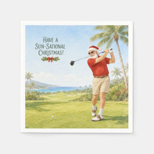 Golf Merry Christmas with Santa Claus Napkins
