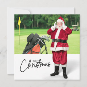 Golf Merry Christmas with Santa Claus on Green  Holiday Card