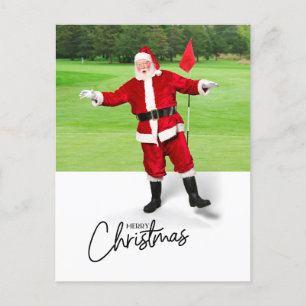 Golf Merry Christmas with Santa Claus on Green  Holiday Postcard
