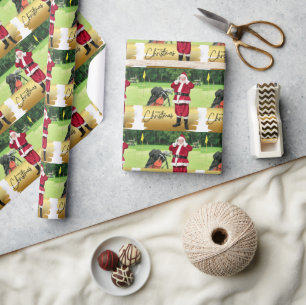 Golf Merry Christmas with Santa Claus on Green Wrapping Paper