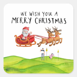 Golf Merry Christmas with Santa Claus Square Sticker