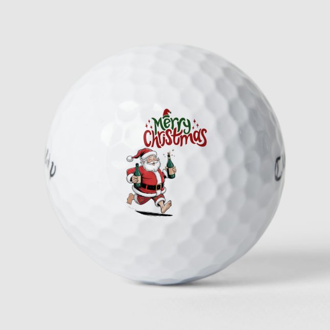 Golf Merry  Christmas with Santa Claus to golfer  Golf Balls (Front)