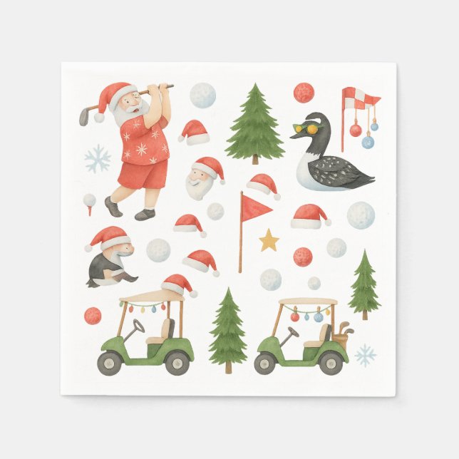 Golf Merry Christmas with Santa Golfing  Napkins (Front)