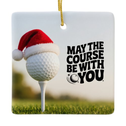 Golf Merry Christmas with Santa Hat Golf Ball  Ceramic Ornament