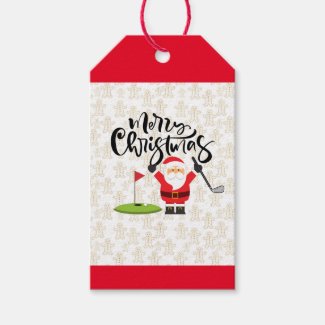Golf Merry Christmas with Santa  on gold   Gift Tags