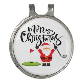 Golf Merry Christmas with Santa playing golf Golf Hat Clip