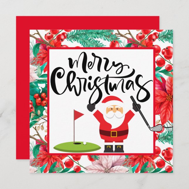Golf Merry Christmas with Santa playing golfer   (Front/Back)