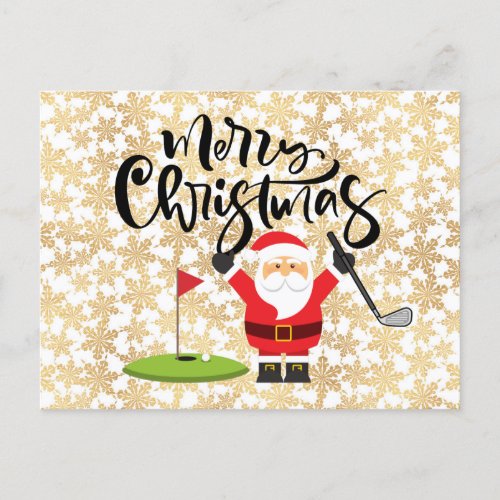 Golf Merry Christmas with Santa playing golfer   C Postcard