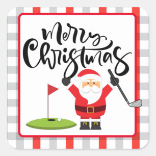 Golf Merry Christmas with Santa playing golfer   Square Sticker