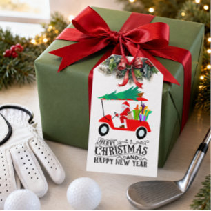 Golf Merry Christmas with Santa riding golf cart Gift Tags