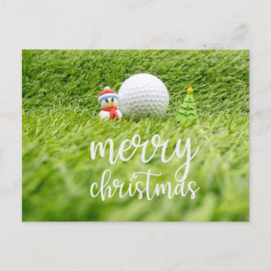 Golf Merry Christmas with Snowman and Golf Ball Postcard