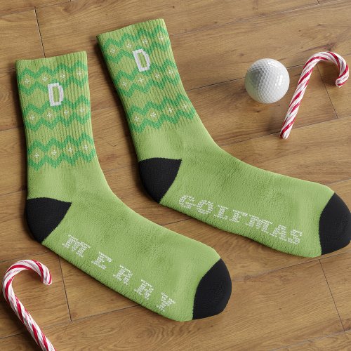 Golf Merry Golfmas Golfers Green Monogrammed Socks