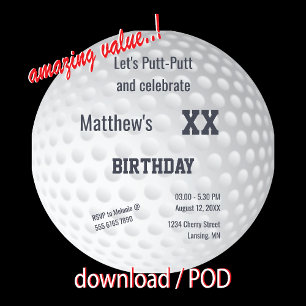 Golf Mini-golf Putt-Putt Golfing Birthday Party Invitation