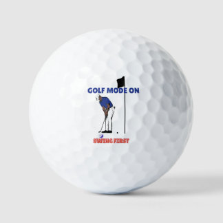 Golf Mode ON: Swing First | Funny Golfer Graphic T Balls