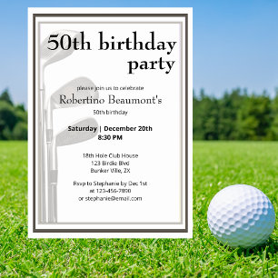 Golf Modern Black White Men's 50th Birthday Invitation