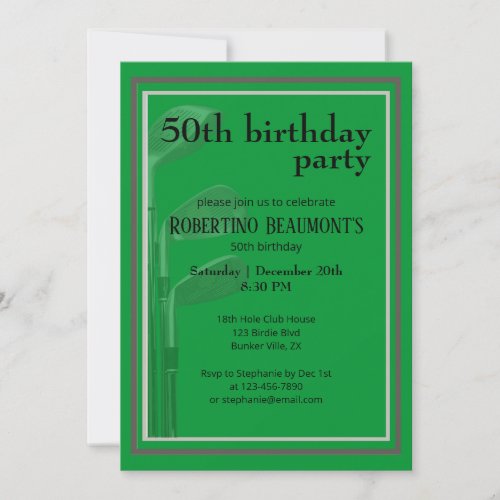 Golf Modern Corporate Green Black 50th Birthday In Invitation
