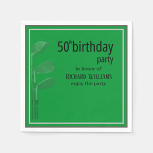 Golf Modern Corporate Green Black 50th Birthday Napkins