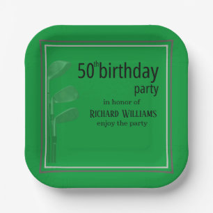 Golf Modern Corporate Green Black 50th Birthday Paper Plates