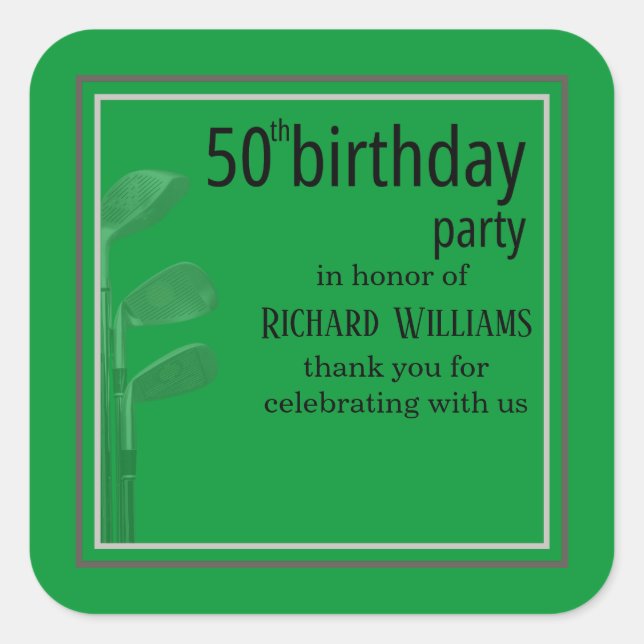 Golf Modern Corporate Green Black 50th Birthday Square Sticker (Front)