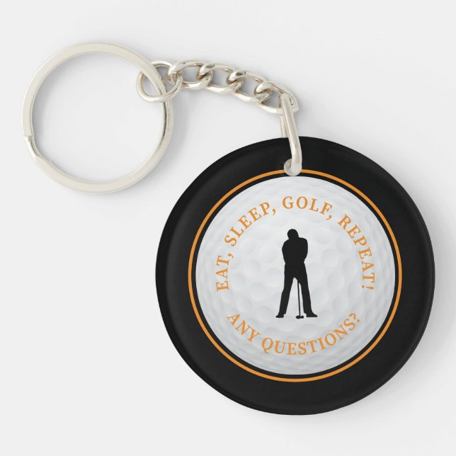 Golf Modern Golfer Classic Monogram Black Orange Keychain (Front)
