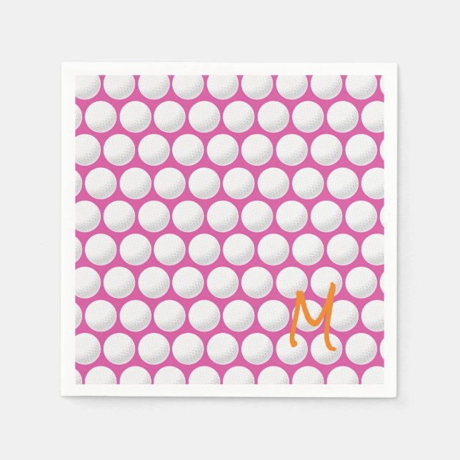 Golf Modern Pink White Orange Initial Sports Golf  Napkins (Front)