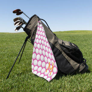 Golf Modern Pink White Orange Initial Sports Golf  Towel