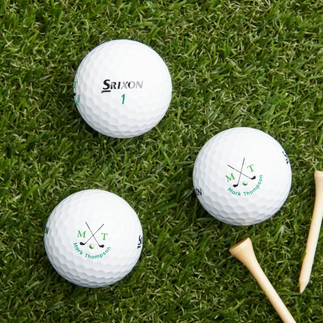 Golf Modern Typography Green Monogram Balls (Insitu Grass)