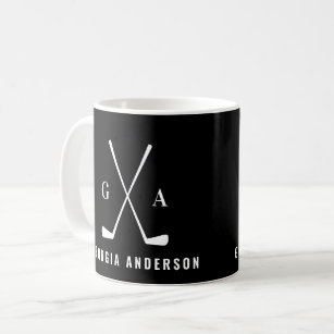 Golf modern typography initial monogram black coffee mug