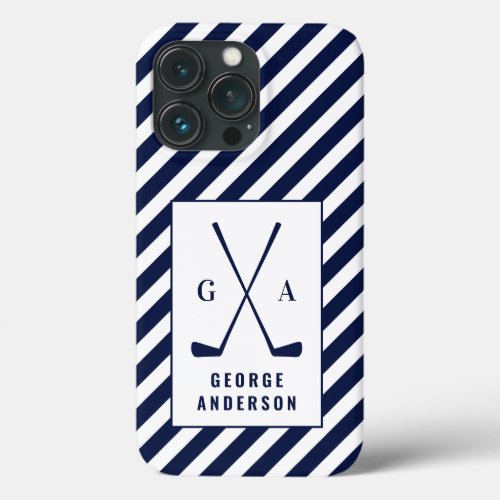 Golf modern typography initial monogram blue white iPhone 13 pro case