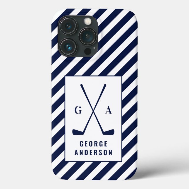 Golf modern typography initial monogram blue white Case-Mate iPhone case (Back)
