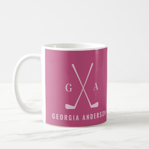 Golf modern typography initial monogram pink girly coffee mug