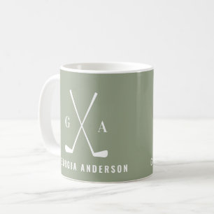 Golf modern typography initial monogram sage green coffee mug