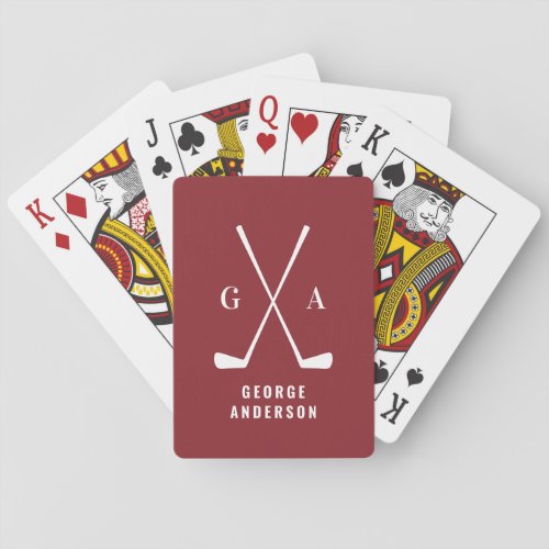 Golf modern typography initials monogram burgundy playing cards
