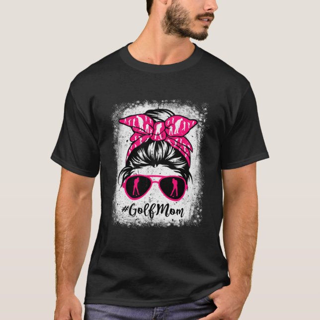 Golf Mom Leopard Messy Bun Sport  Mother's Day T-Shirt (Front)