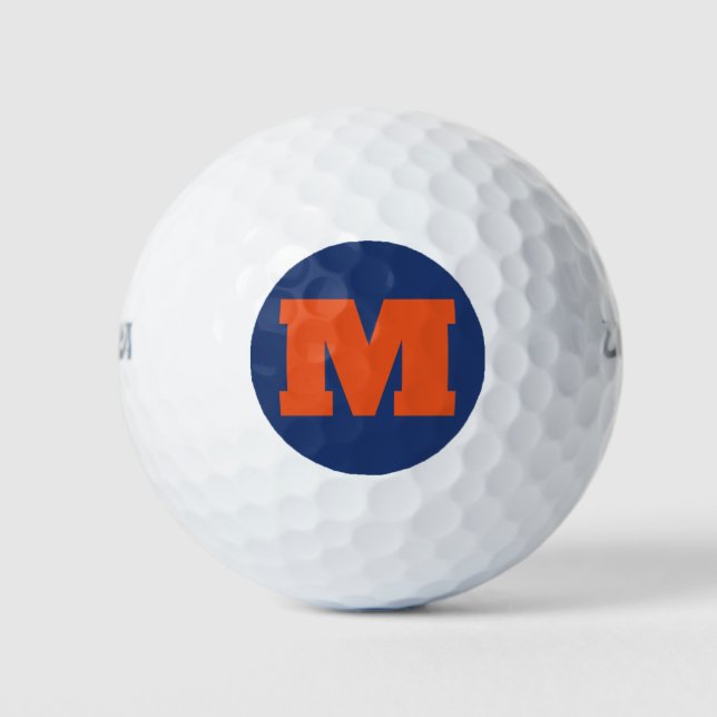 Golf Monogram Custom Initial Orange & Blue Golf Balls (Front)