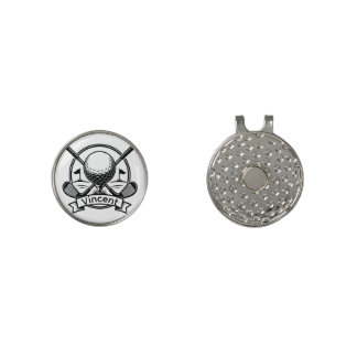 Golf monogram Customized name crossed Golf clubs Golf Hat Clip