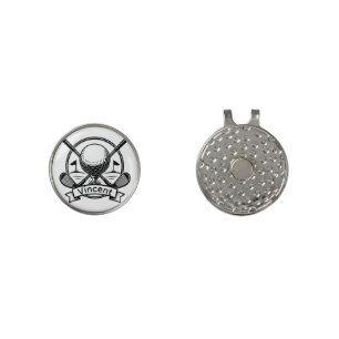 Golf monogram Customized name crossed Golf clubs Hat Clip