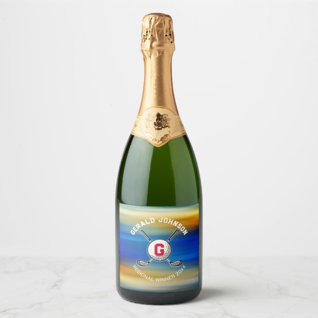 Golf Monogram Design fo Golfers Sparkling Wine Label (Front)