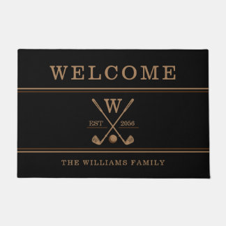 Golf Monogram Family Name Brown Black Doormat