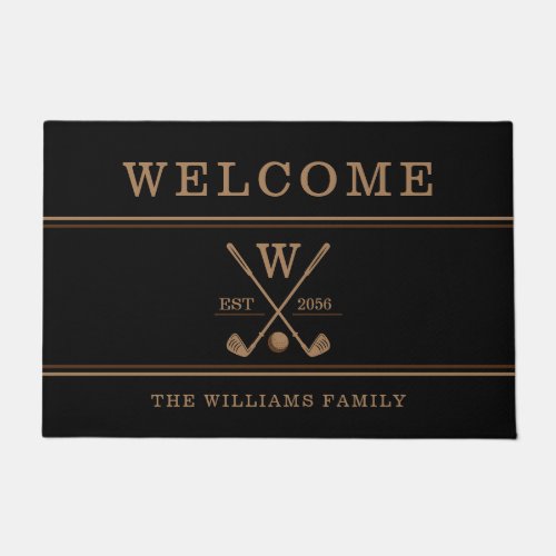 Golf Monogram Family Name Brown Black Doormat