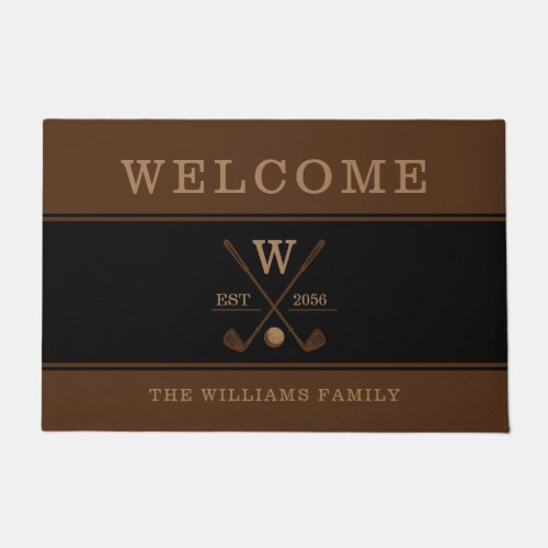 Golf Monogram Family Name Brown Doormat
